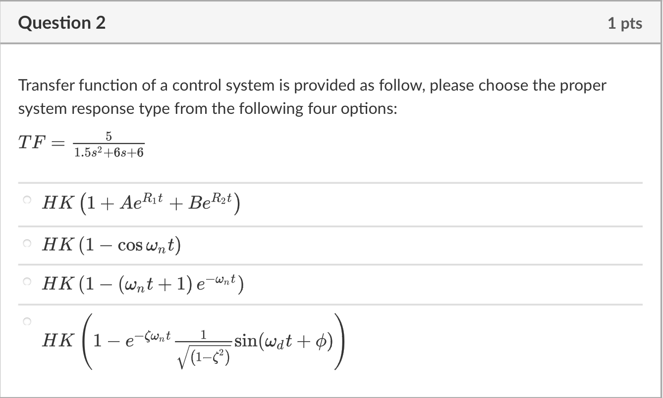 Solved Transfer function of a control system is provided as | Chegg.com