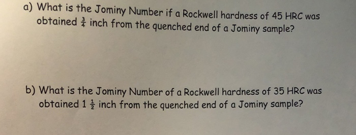 a) What is the Jominy Number if a Rockwell hardness | Chegg.com