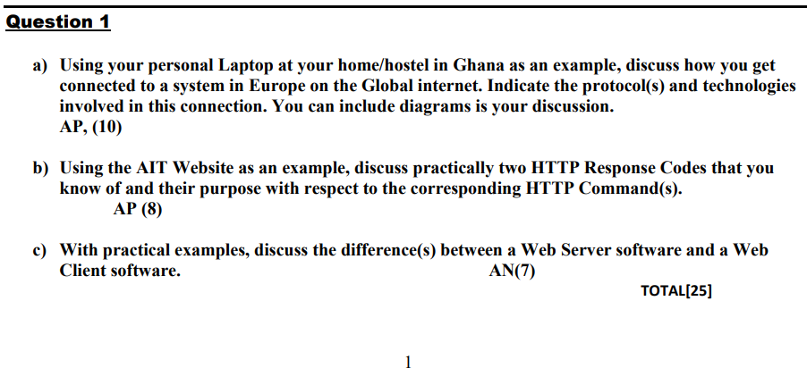 Solved Question 1 a) Using your personal Laptop at your | Chegg.com