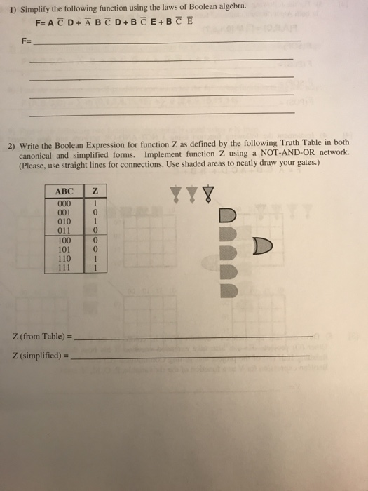 Solved 1) Simplify the following function using the laws of | Chegg.com