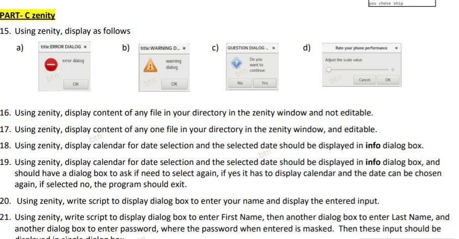 Solved you chose ship PART-C zenity 15. Using zenity, | Chegg.com