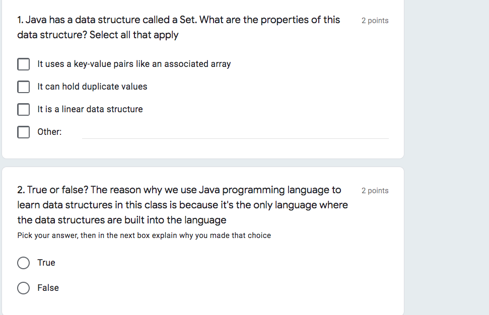 Solved 2 points 1. Java has a data structure called a Set. | Chegg.com