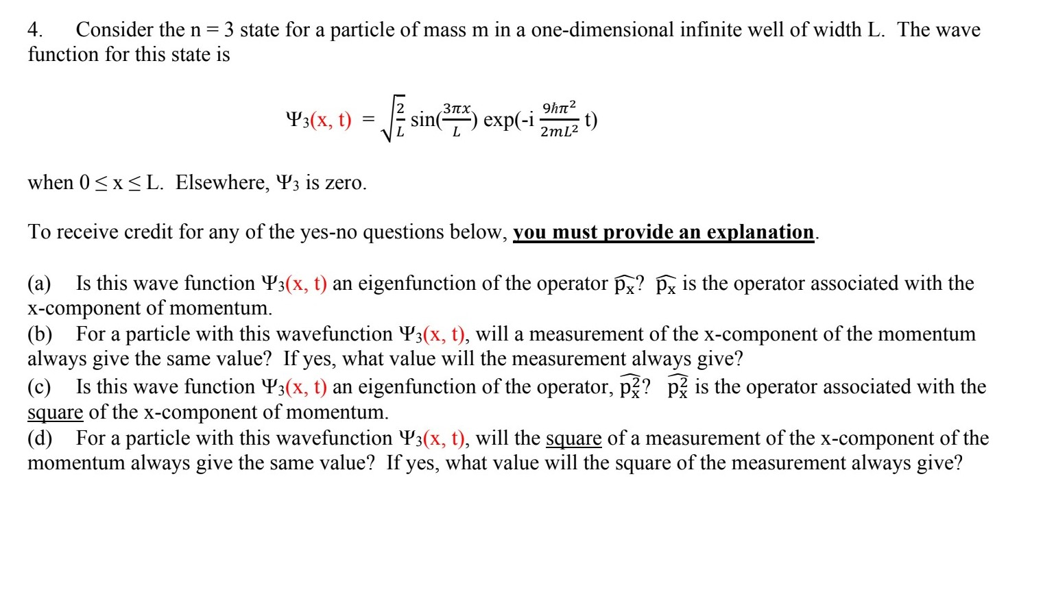 Solved 4. Consider the n = 3 state for a particle of mass m | Chegg.com
