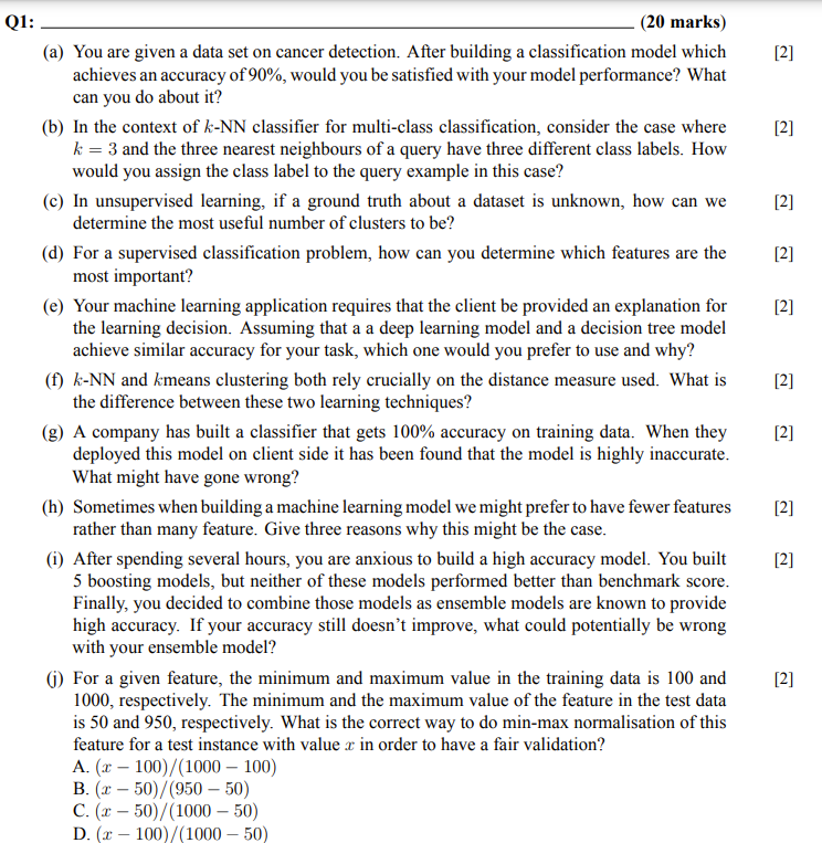 Solved 1: (20 marks) (a) You are given a data set on cancer | Chegg.com
