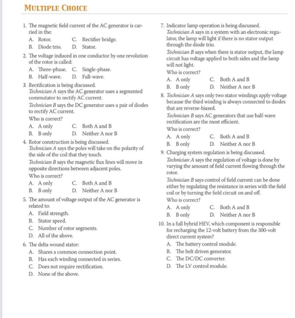 Solved MULTIPLE CHOICE 1. The magnetic field current of the | Chegg.com