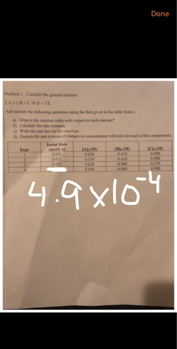 Solved Done Problem 1. Consider the general reaction 2A+2B+C | Chegg.com