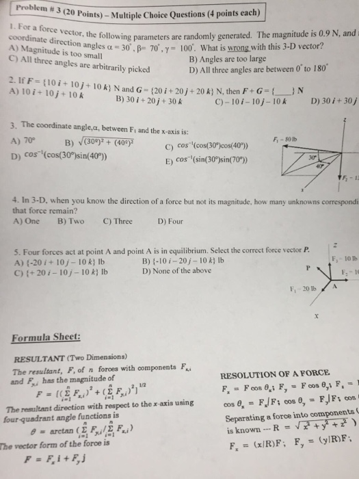 Solved Problem # 3 (2 1. For a force vector, A) | Chegg.com