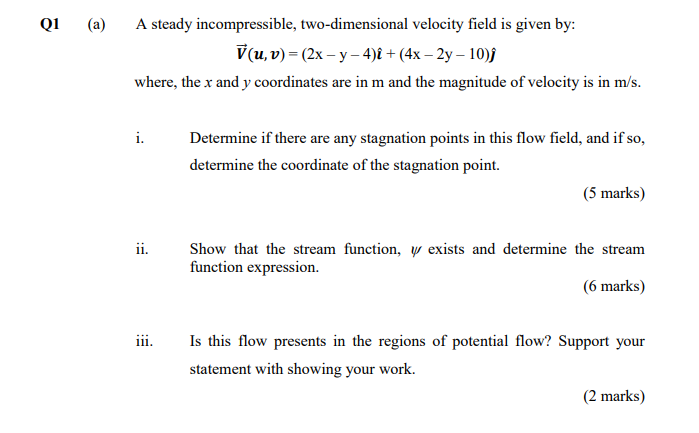 Solved Q1 (a) A steady incompressible, two-dimensional | Chegg.com