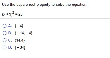 Solved Use The Square Root Property To Solve The Equation Chegg Com