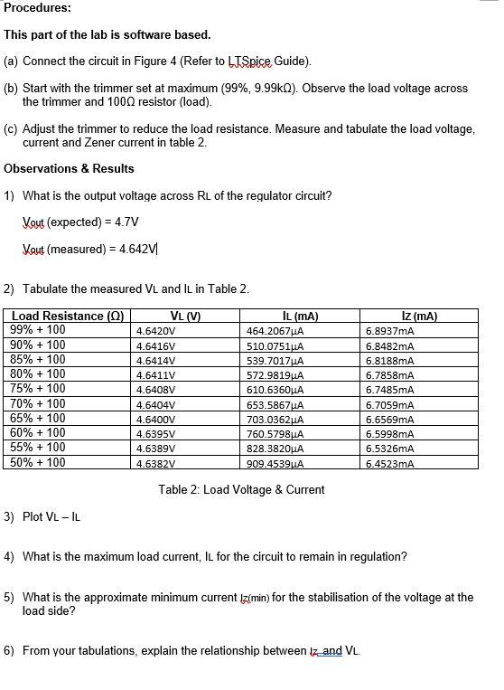 Solved Experiment 2 Zener Diode Load Regulation (Using