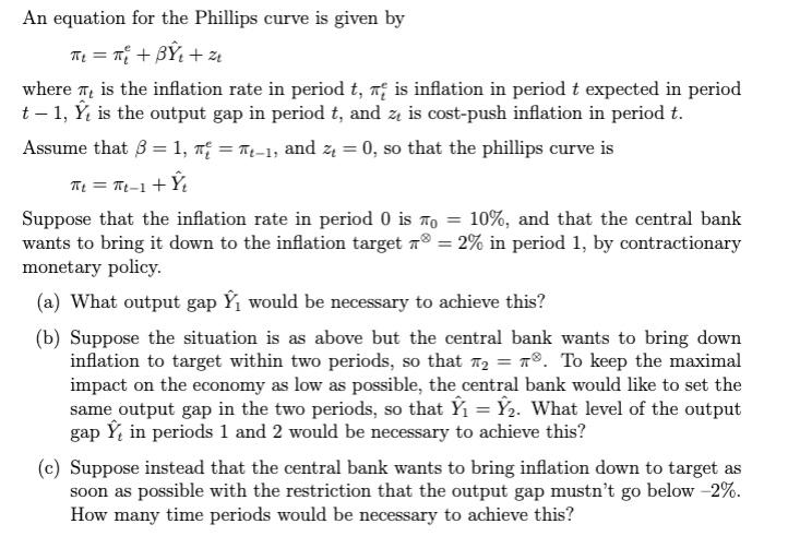 Solved An Equation For The Phillips Curve Is Given By The = | Chegg.com