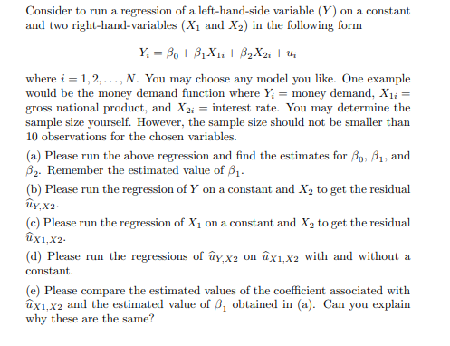 Consider to run a regression of a left-hand-side | Chegg.com