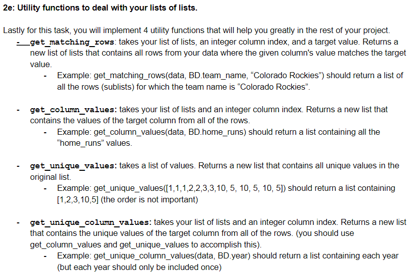 Solved 2e: Utility functions to deal with your lists of | Chegg.com