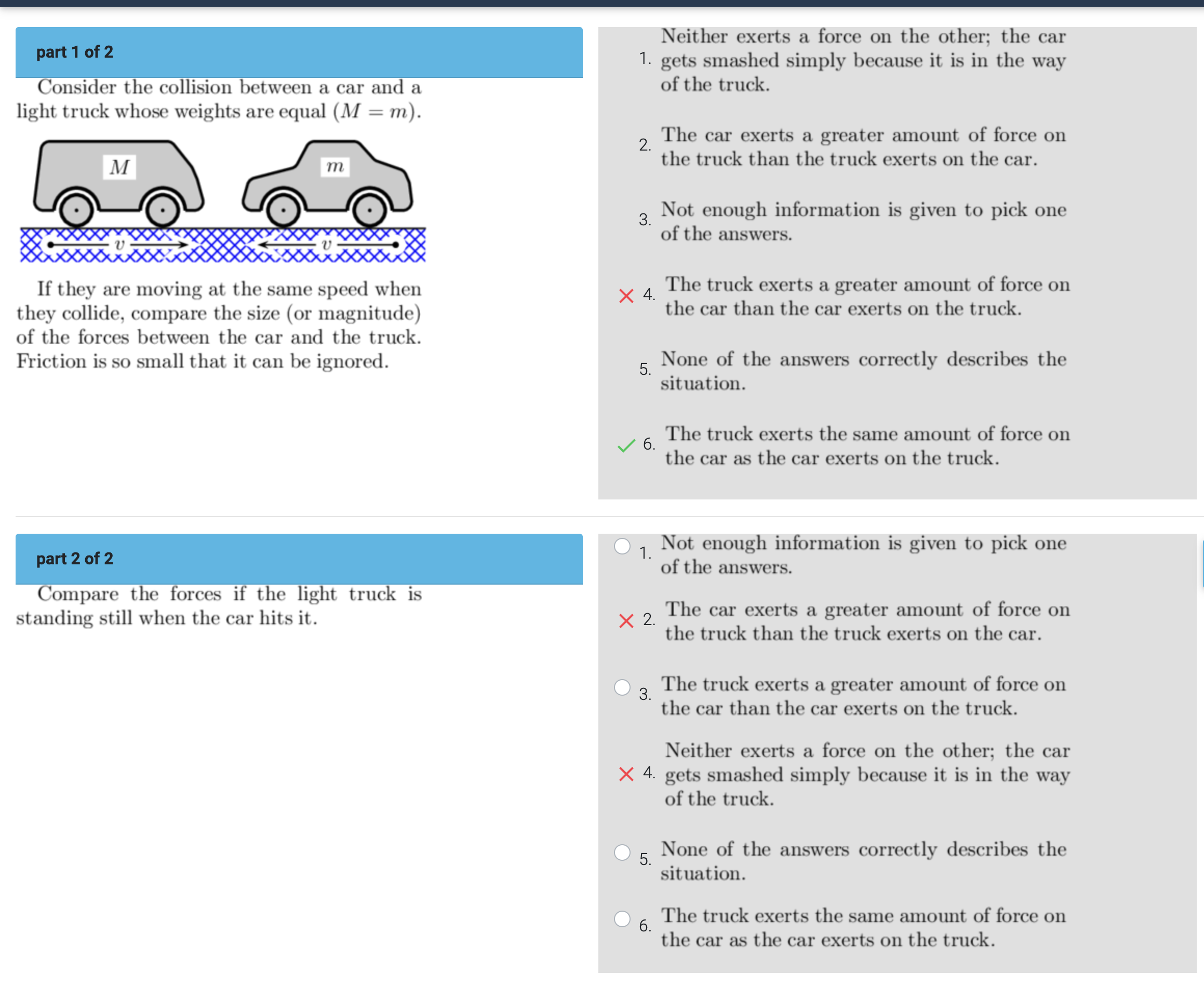 Solved part 1 of 2 Consider the collision between a car and | Chegg.com