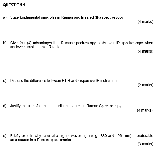 Solved QUESTION 1 a) State fundamental principles in Raman | Chegg.com