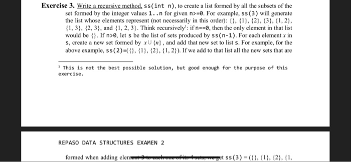 Solved Exercise 3. Write a recursive method, ss (int n), to | Chegg.com