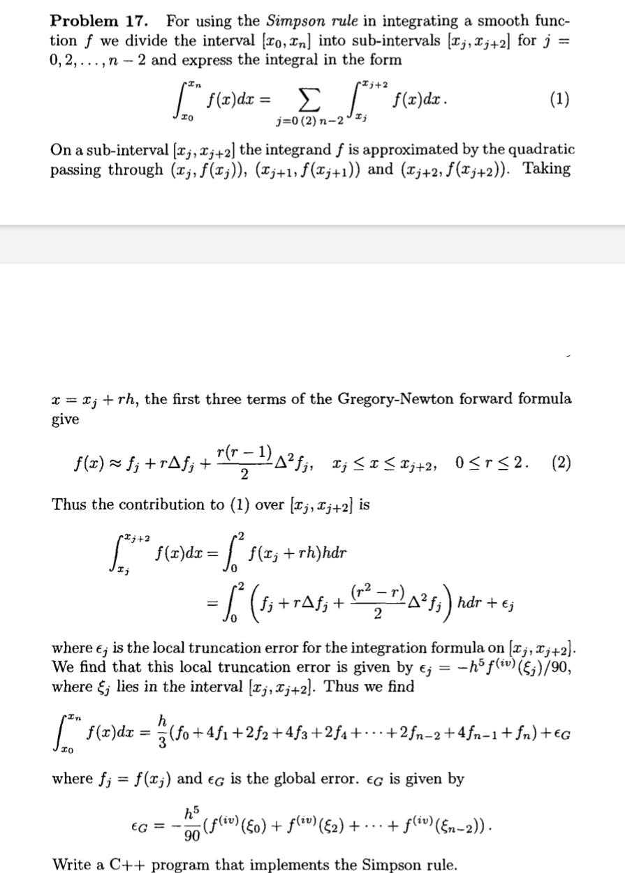 Solved Problem 17. For using the Simpson rule in integrating | Chegg.com