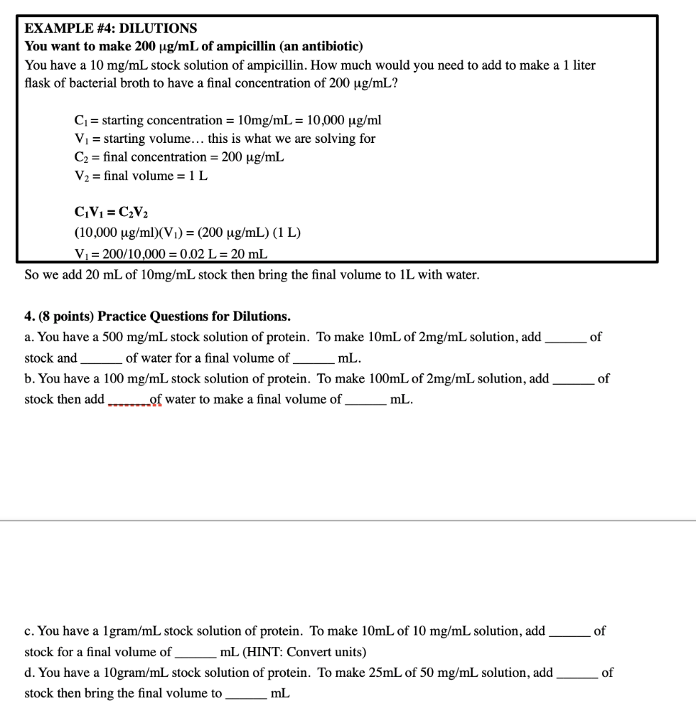 Solved EXAMPLE 4 DILUTIONS You Want To Make 200 Ug ML Of Chegg Com   PhpcaGYSN