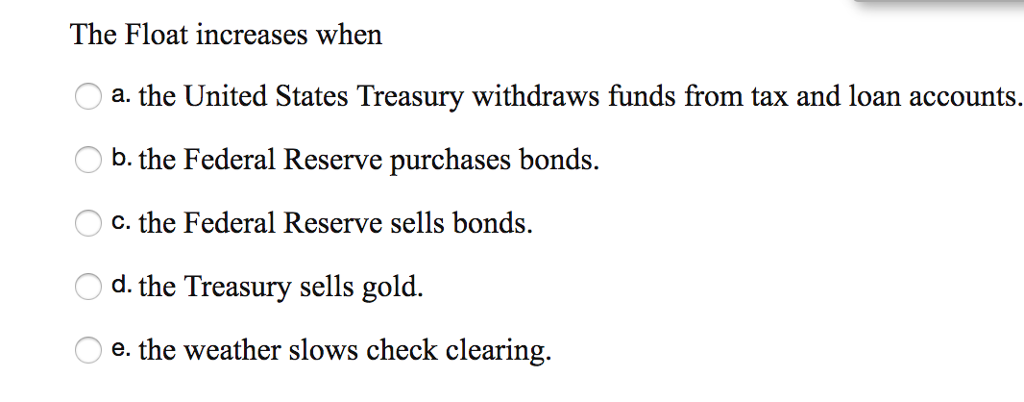 Solved The Float Increases When A. The United States | Chegg.com