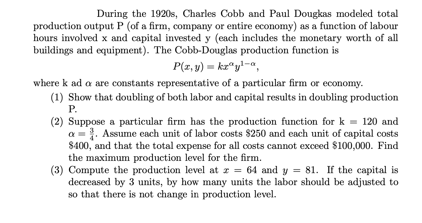 Solved 2 During the 1920s, Charles Cobb and Paul Dougkas | Chegg.com