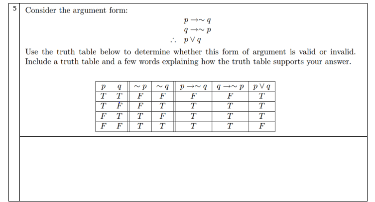 Solved 5consider The Argument Form Use The Truth Table 