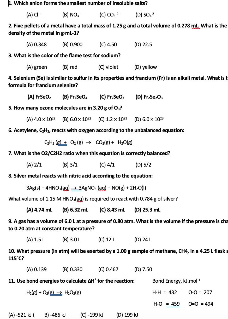 Solved 1. Which anion forms the smallest number of insoluble | Chegg.com