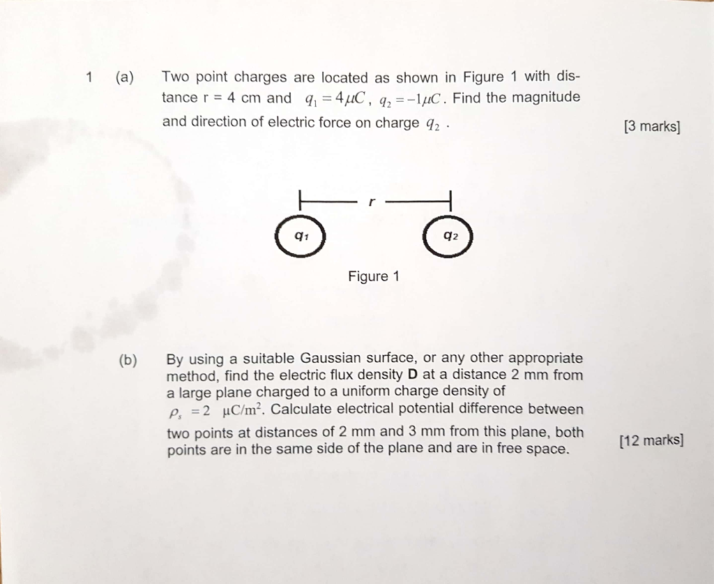 Solved 1 Two point charges are located as shown in Figure 1 | Chegg.com