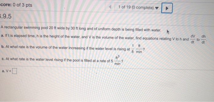 Swimming Pool Rate Math Problems Solved 1 of 19 (0 complete) core: 0 of 3 pts .9.5 A | Chegg.com