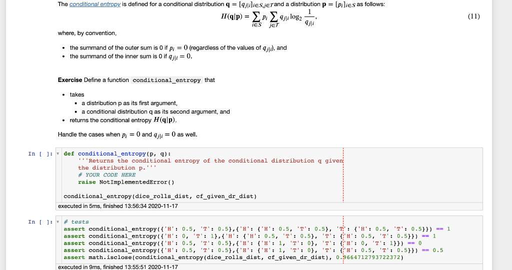 The conditional entropy is defined for a conditional | Chegg.com