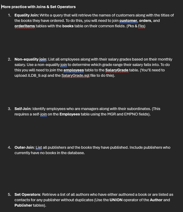 Solved More practice with Joins \& Set Operators1. Equality | Chegg.com