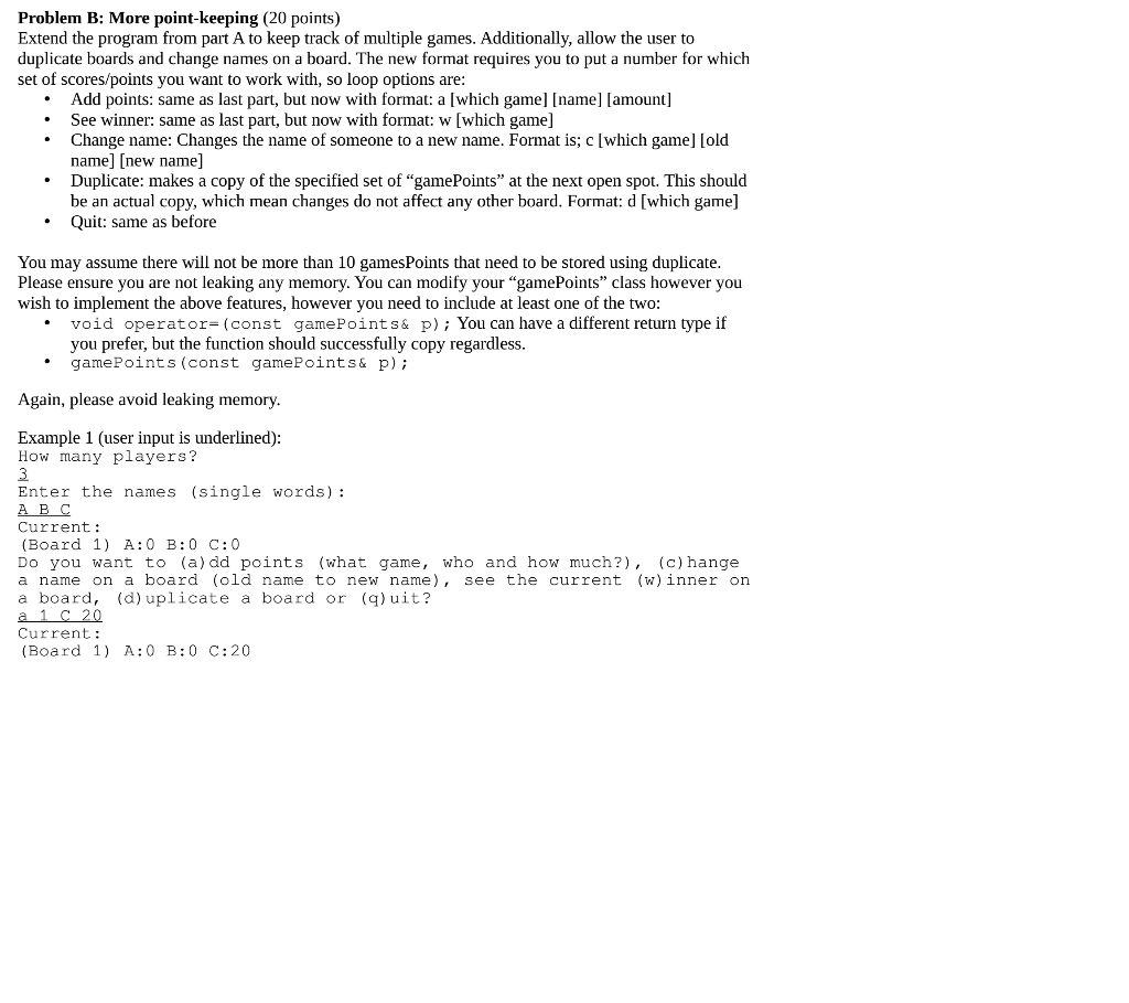 Solved Problem B: More point-keeping (20 points) Extend the | Chegg.com
