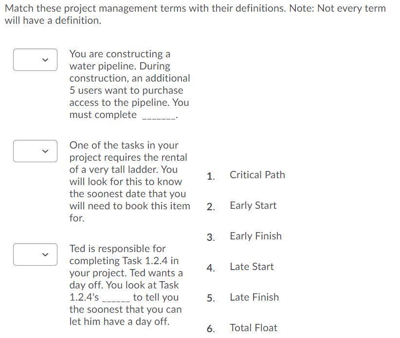 Solved Match these project management terms with their | Chegg.com