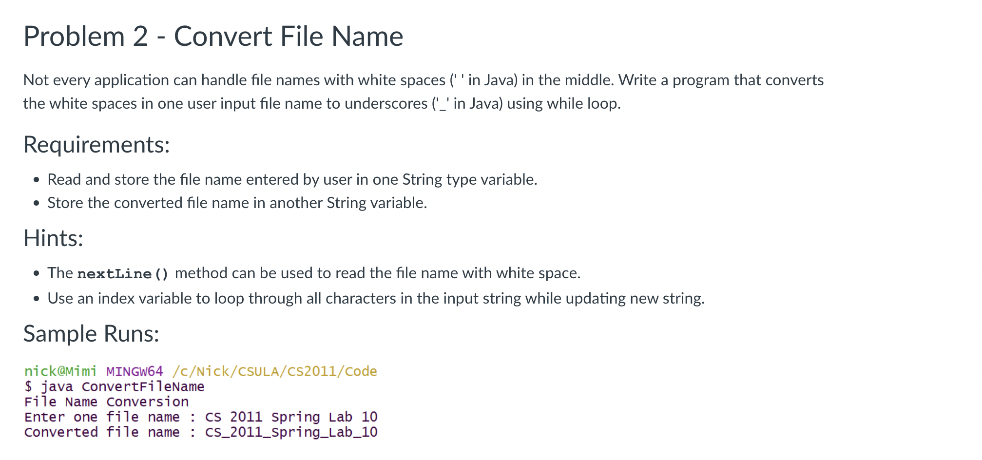 Solved Problem 2 - Convert File Name - Not every application | Chegg.com