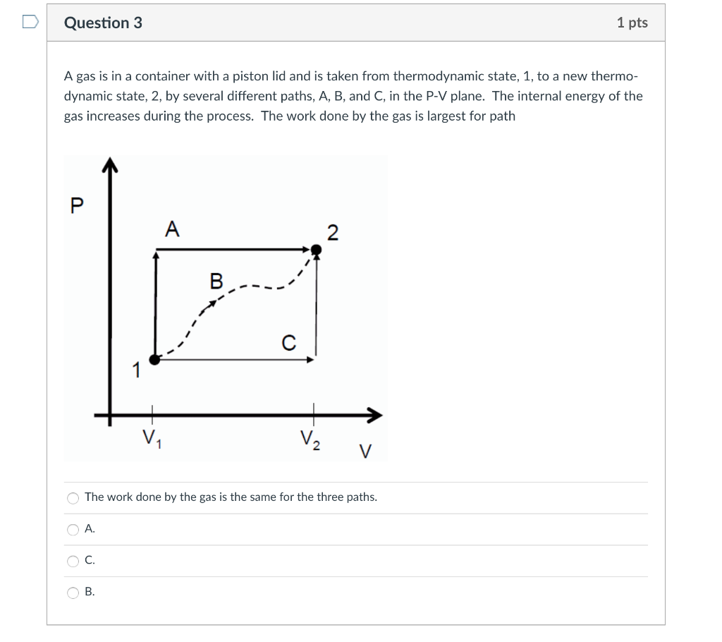 Solved Question 3 1 pts A gas is in a container with a | Chegg.com
