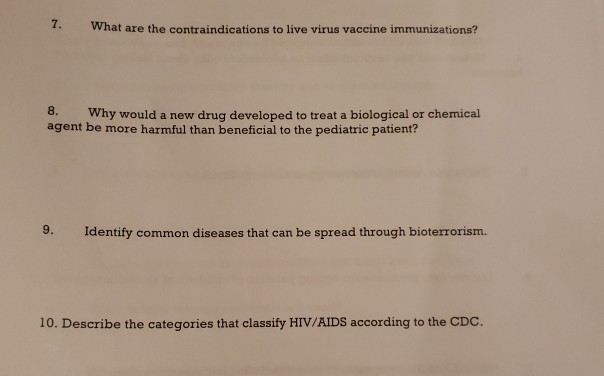 Solved 7 What Are The Contraindications To Live Virus Chegg
