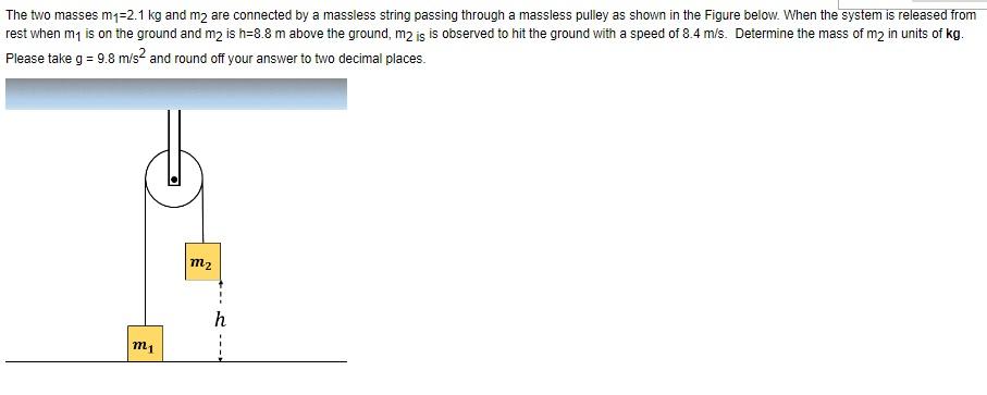 Solved The Two Masses M1=2.1 Kg And M2 Are Connected By A 