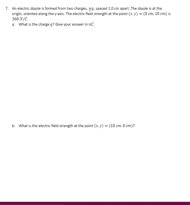 Solved An electric dipole is formed from two charges, +-q, | Chegg.com
