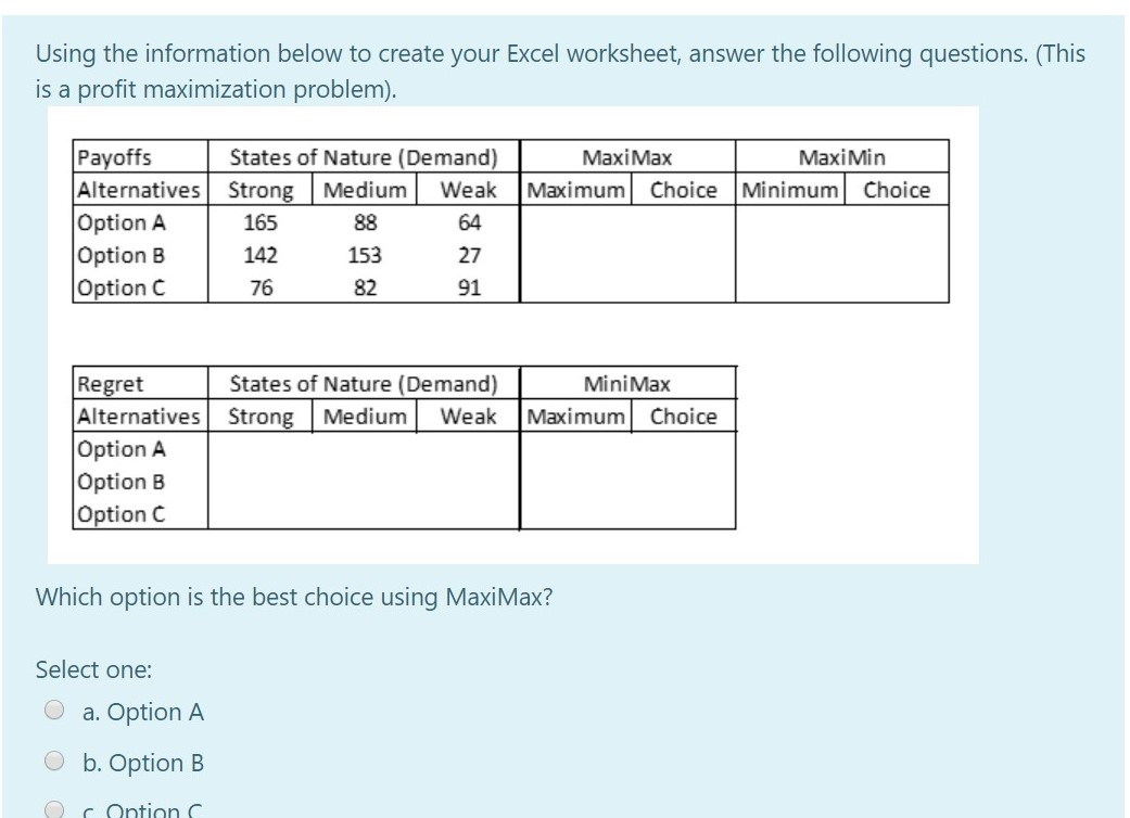 Solved Using the information below to create your Excel | Chegg.com