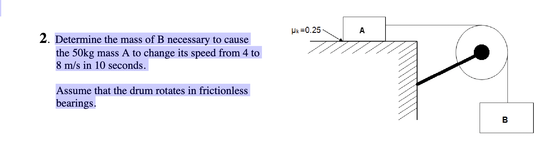 Solved 2. Determine The Mass Of B Necessary To Cause The 50 | Chegg.com