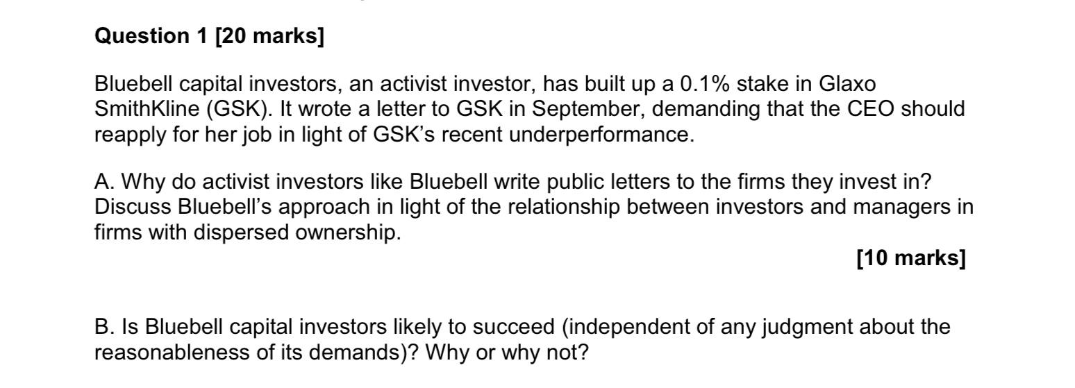 Activist Investor Bluebell Takes Stake in GSK