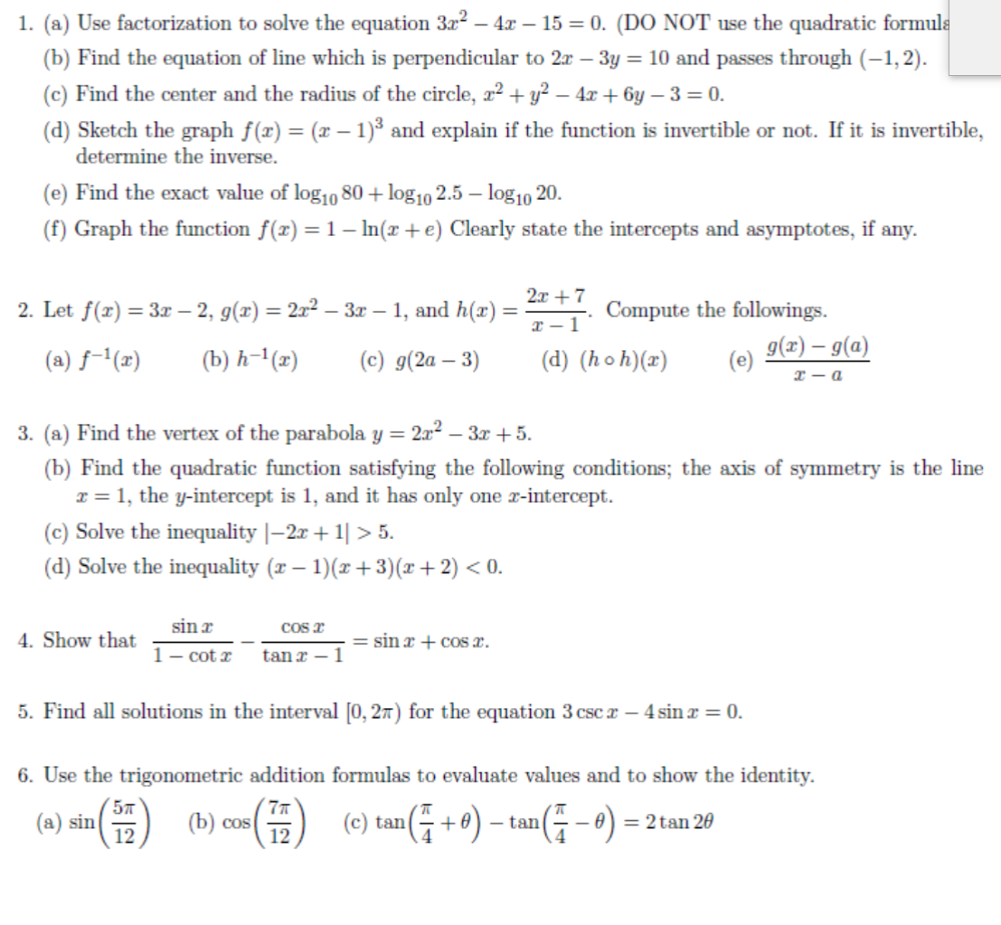 Solved 1. (a) Use factorization to solve the equation 3x2 – | Chegg.com