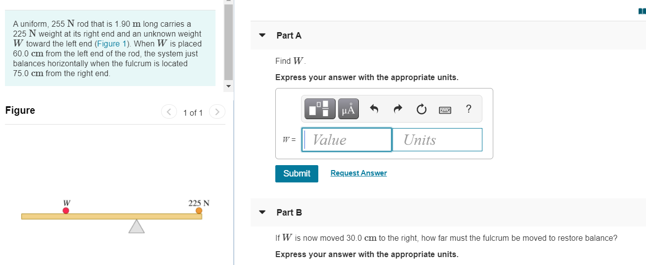 Solved Part A A uniform, 255 N rod that is 1.90 m long