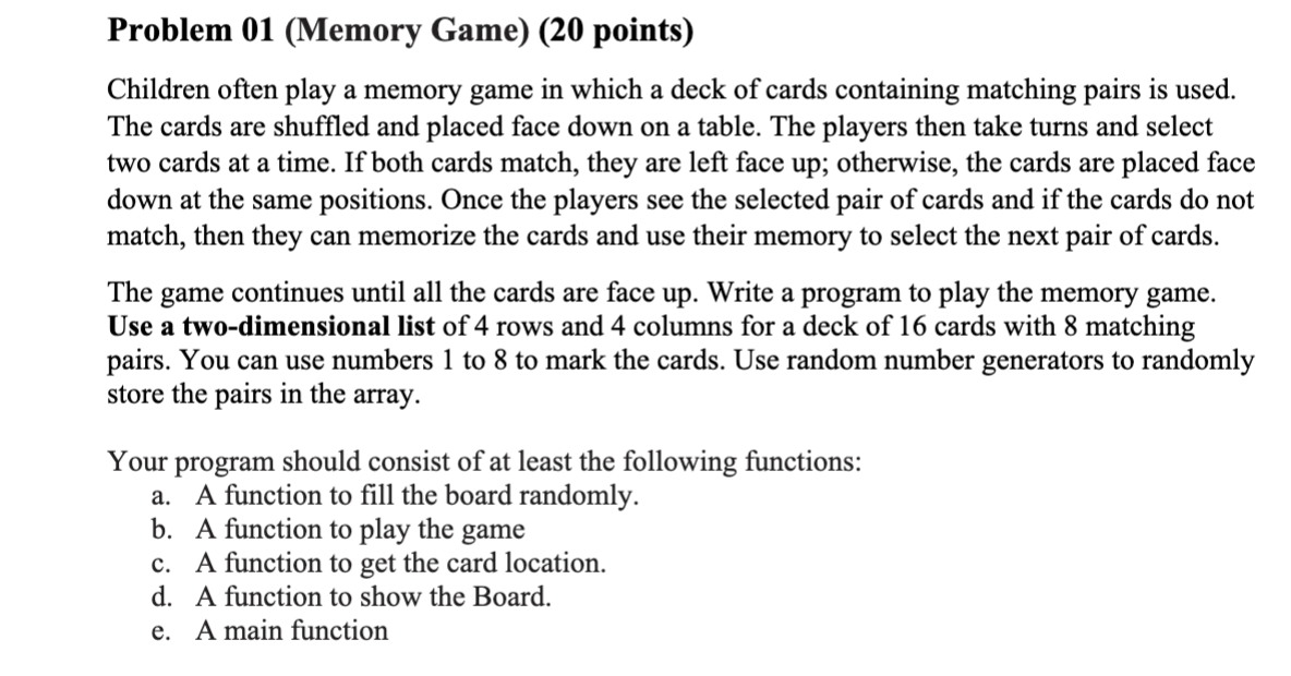 Solved in Python Please! Children often play a memory game | Chegg.com