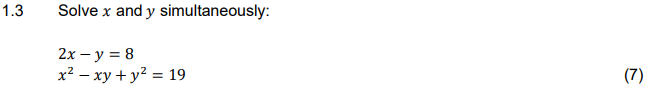 Solved 1.3 Solve x and y simultaneously: 2x - y = 8 x2 - xy | Chegg.com