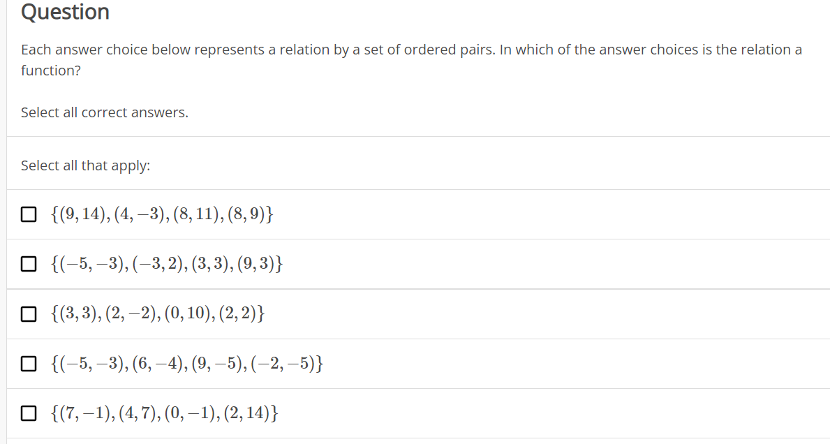 Solved Each Answer Choice Below Represents A Relation By A | Chegg.com