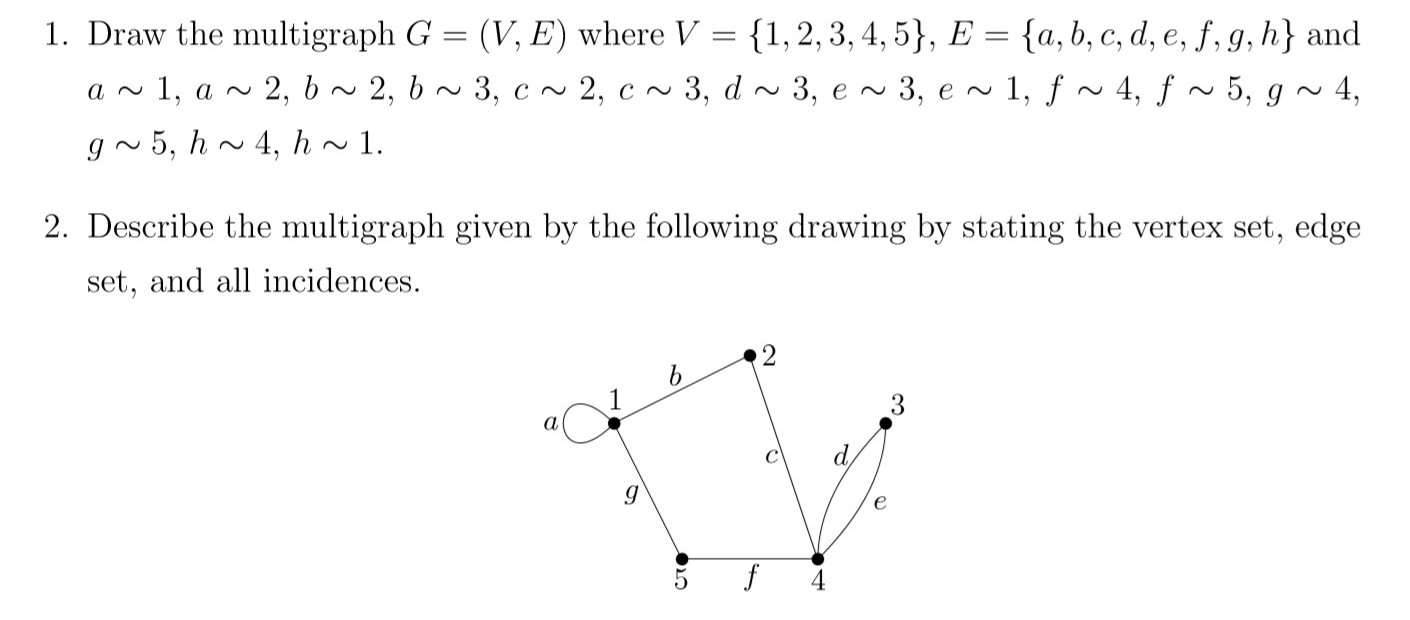 Solved 1 Draw The Multigraph G V E Where V 1 2 3 4 Chegg Com