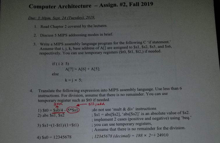 Solved Computer Architecture Assign Fall Due Chegg Com