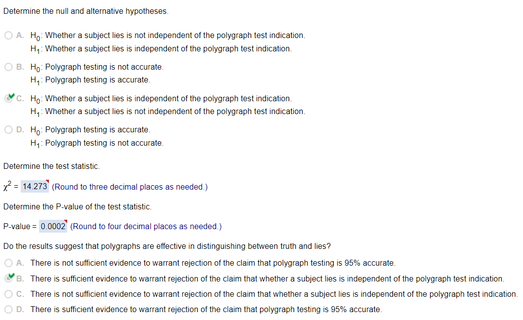 Solved The table below includes results from polygraph (lie | Chegg.com