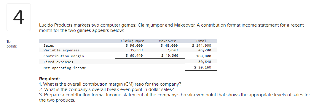 Solved 4 Lucido Products markets two computer games: | Chegg.com