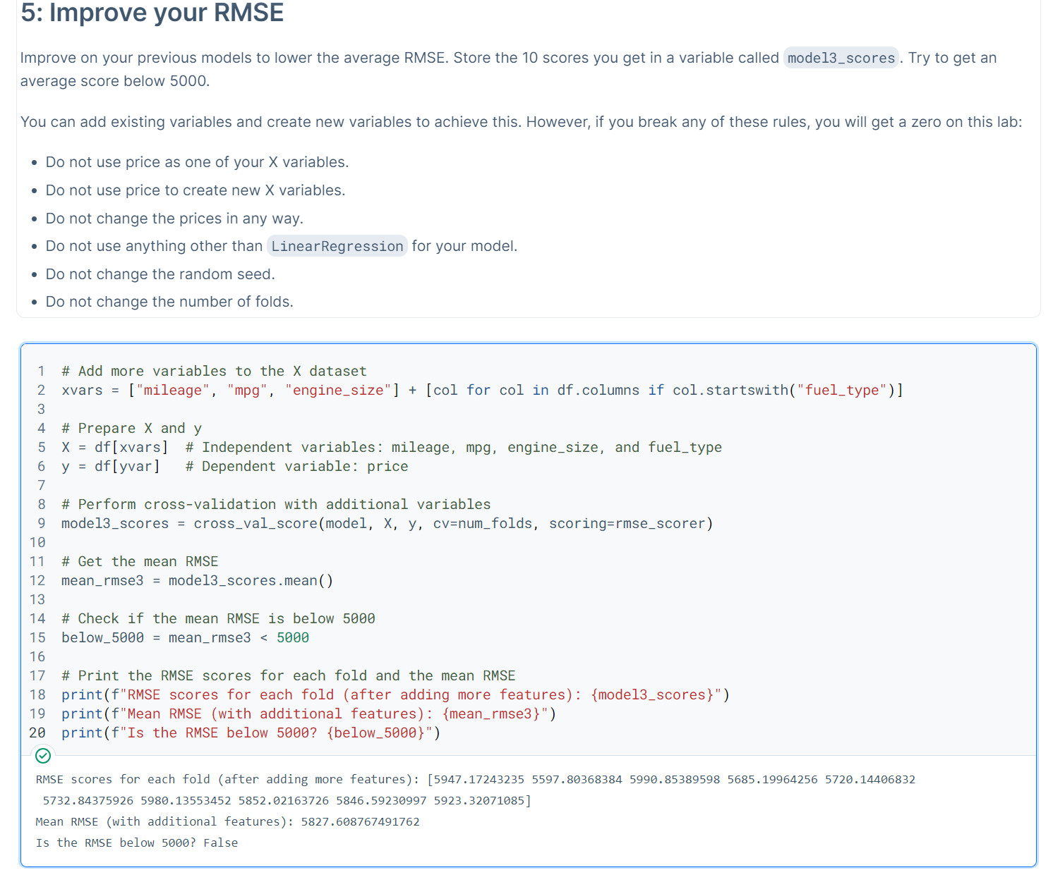 Solved Picture one is Improving your RMSE score in Python, I | Chegg.com